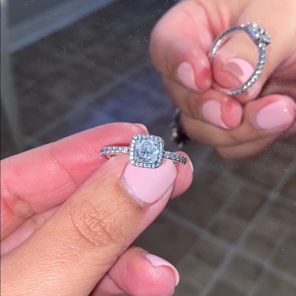 Pandora Square Sparkle Halo Ring